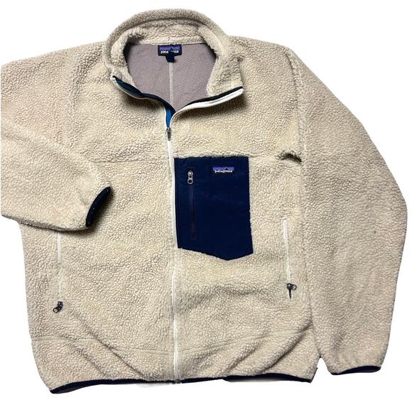 Patagonia Retro-X Oatmeal Deep Pile Beige Fleece Zip Cardigan Sweater Jacket XL - Picture 2 of 5